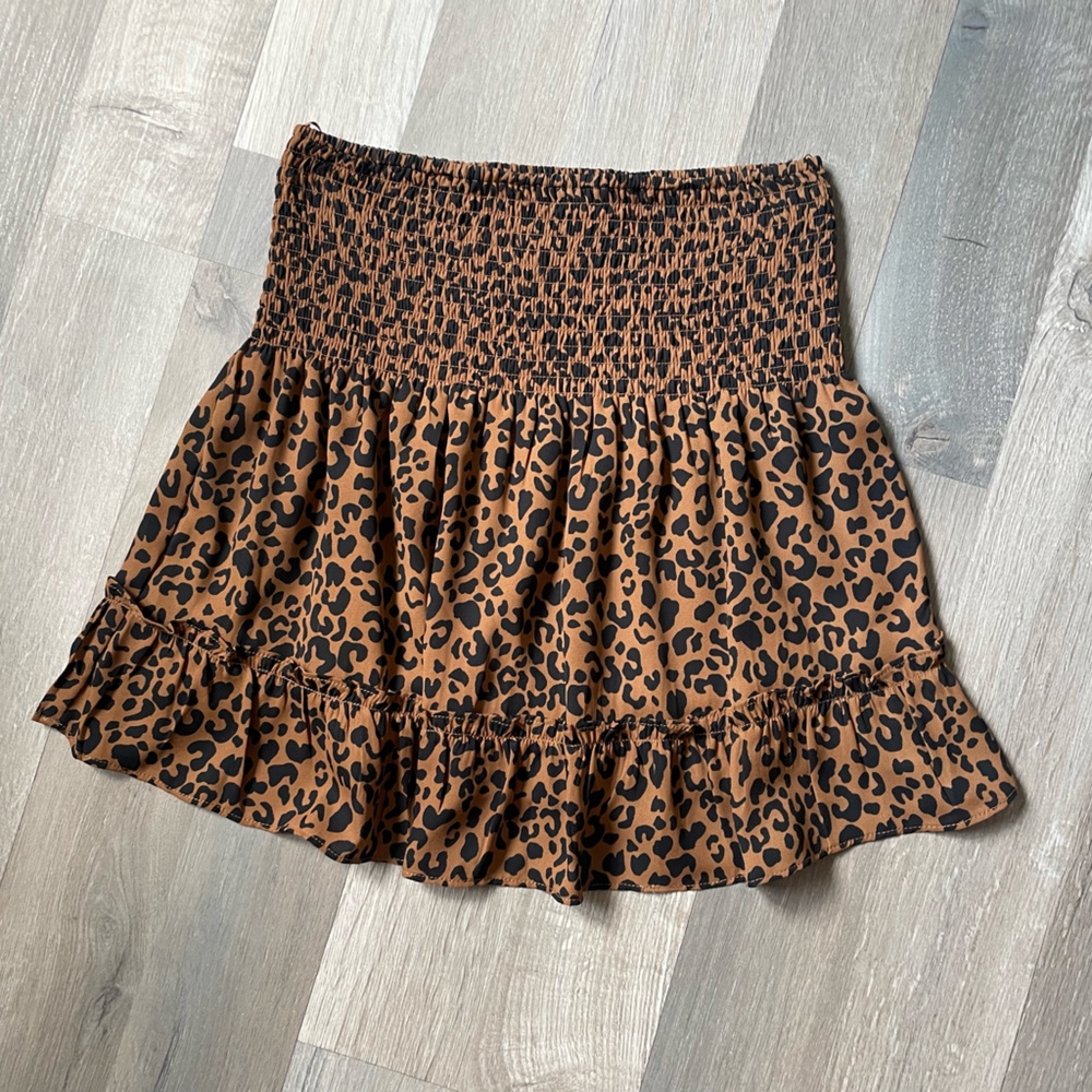 Leopard Print Smoked Mini Skirt